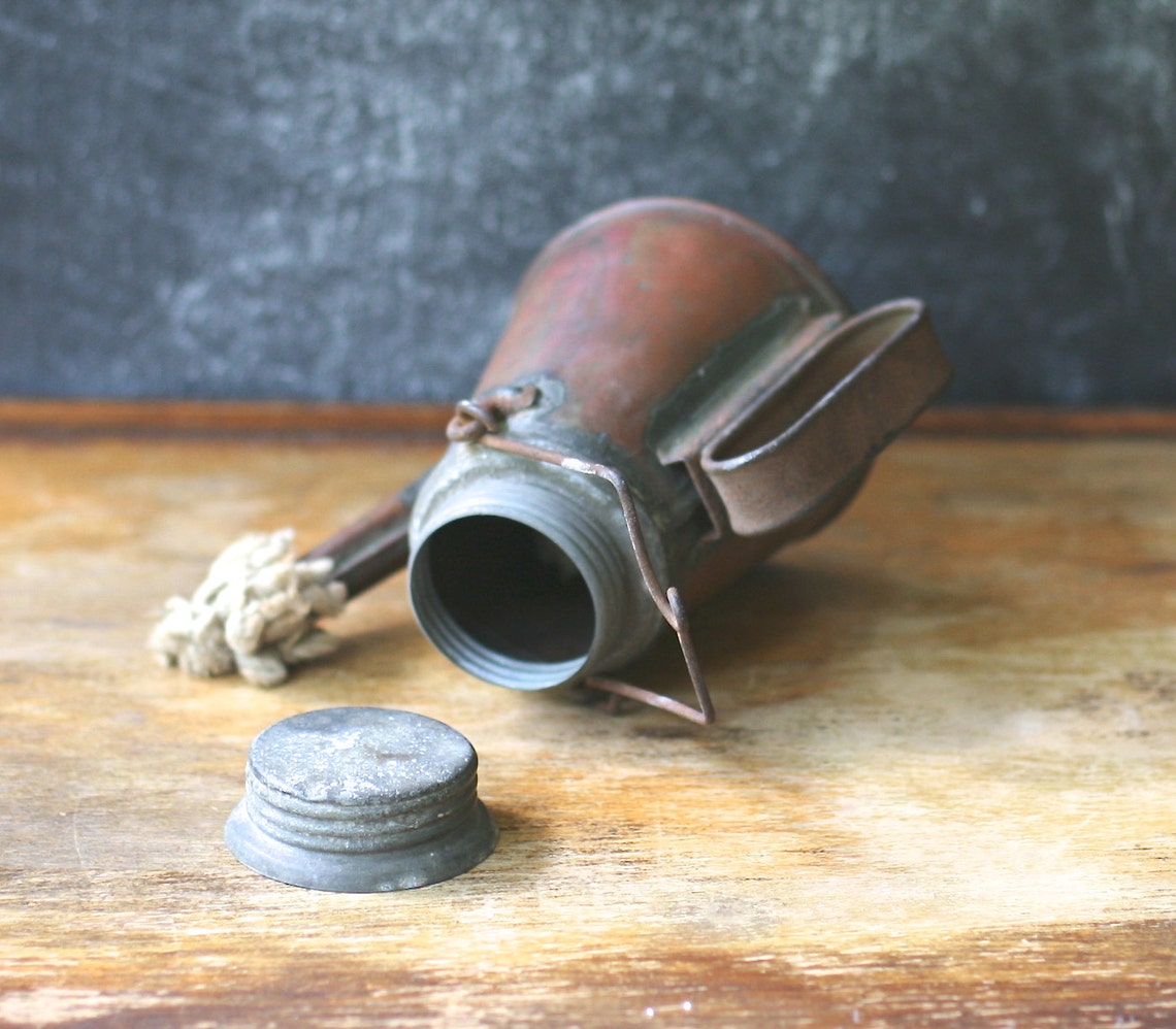 Antique Miners Oil Wick Teapot Lamp Copper And Zinc Hand Held Etsy