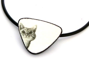 Funny handmade Cat necklace from polymer clay, ceramic unique cats jewellery