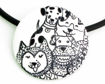 Dog necklace, unique handmade from polymer clay in black and white, fimo jewelry, dog pendant, shiba Inu, puppy, dog lovers gift