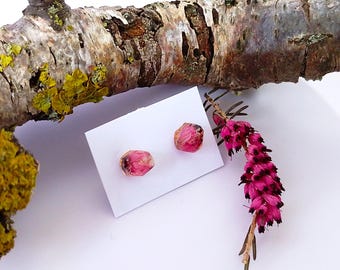 Mini real heather stud earrings with resin and stainless steel earstud