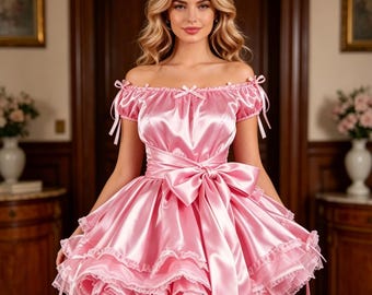 Vestido de sirvienta rosa de satén personalizable