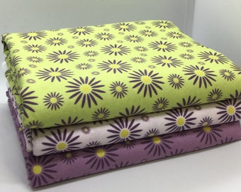 Flower burst / Blossom by Melanie Vincent / patchwork quilting fabric / green pink purple / floral flowers / half a metre