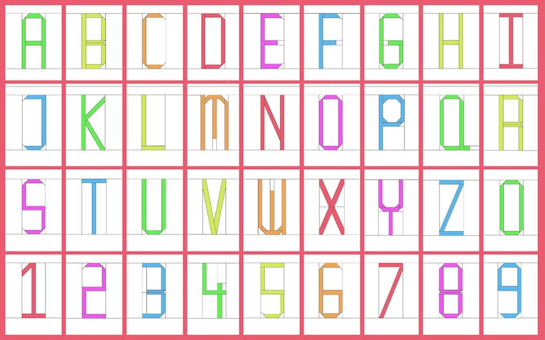 Alphabet Foundation Paper Piecing / lowercase uppercase numbers / paper piecing pattern templates / PDF image 1