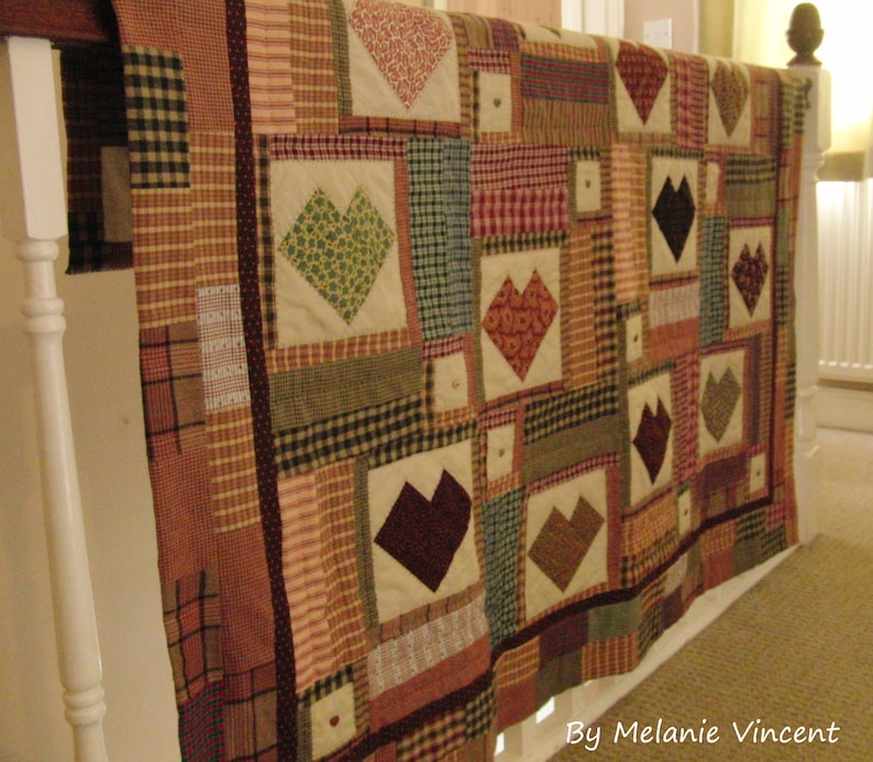 Hearts with Secret Pocket patchwork quilt DOWNLOAD PDF PATTERN image 1