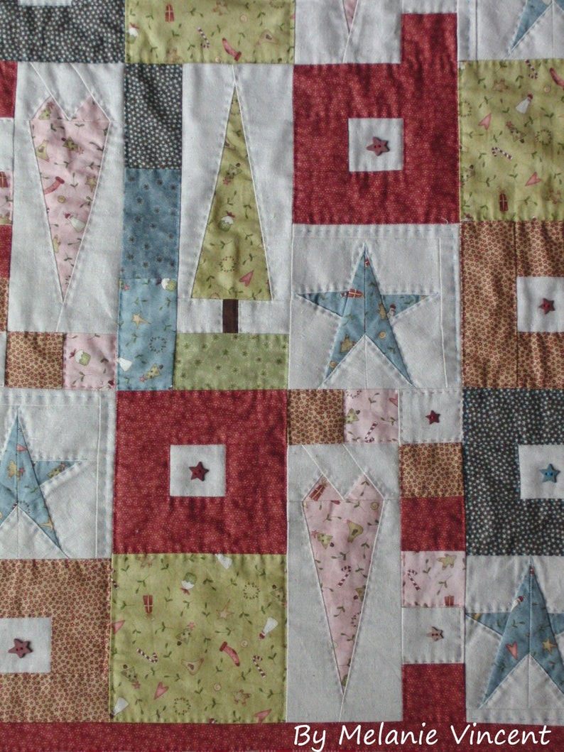 Folksy Christmas Quilt patchwork quilt DOWNLOAD PDF PATTERN image 4