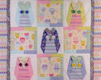 子供用フクロウパッチワークキルト PDFパターンをダウンロード