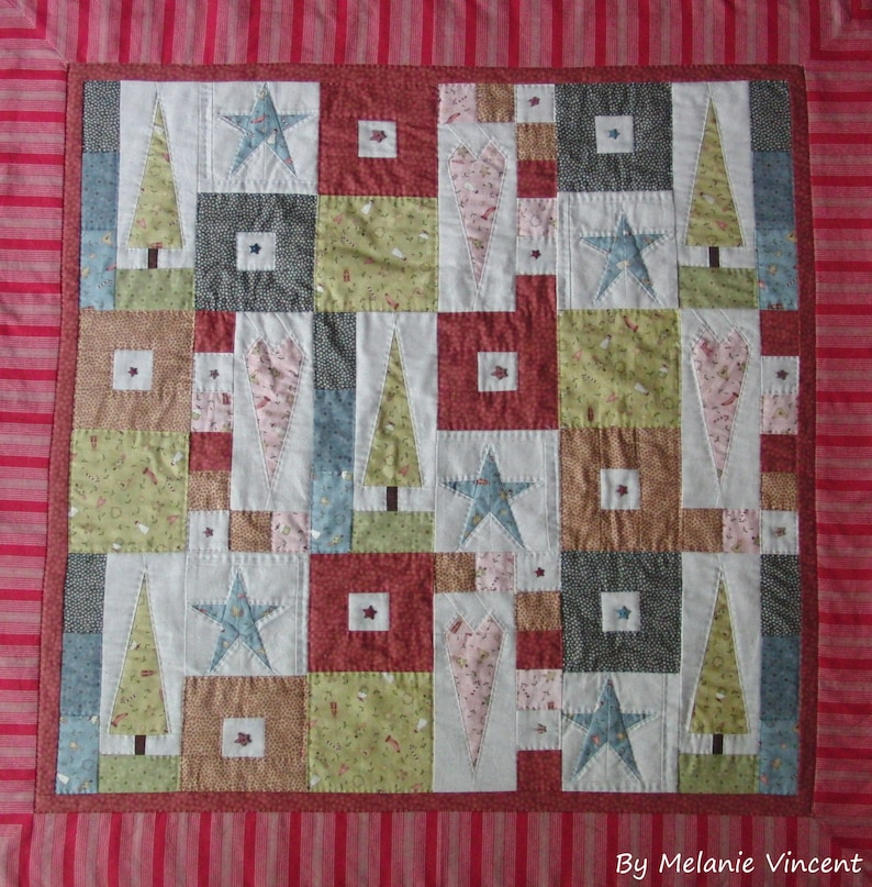 Folksy Christmas Quilt patchwork quilt DOWNLOAD PDF PATTERN image 1