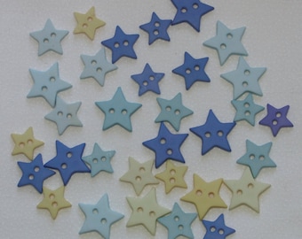 Buttons / 30 plus star buttons bright blue yellow / 0.5 inch to 0.75 inch