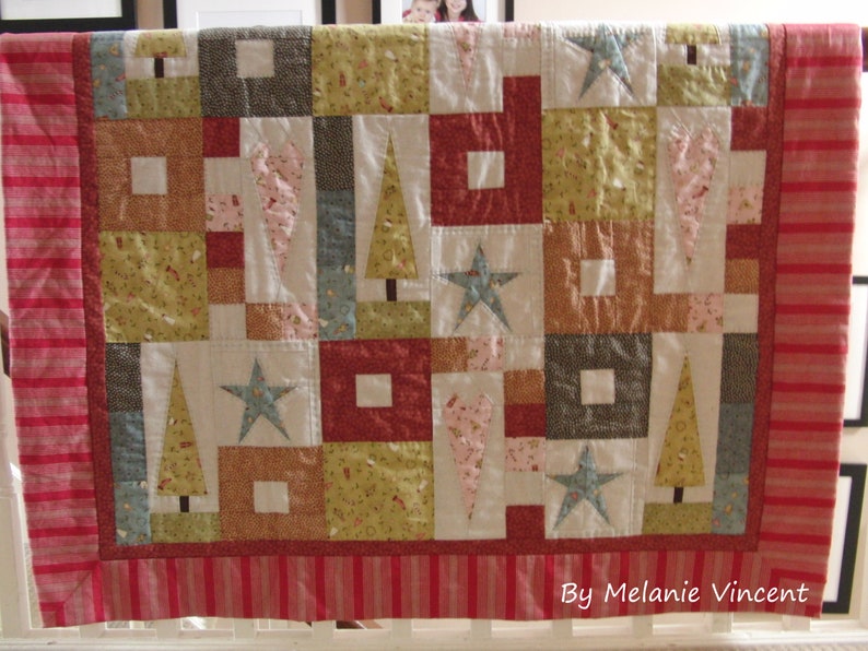 Folksy Christmas Quilt patchwork quilt DOWNLOAD PDF PATTERN image 2