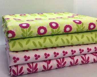 Blossom by Melanie Vincent / fat quarter bundle / patchwork quilting fabric / vibrant pink / lime green / floral petals flowers