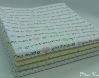 You Are by Melanie Vincent / 4 fat quarters on 1 metre / patchwork quilting fabric / you are loved / you are important / you matter / pastel