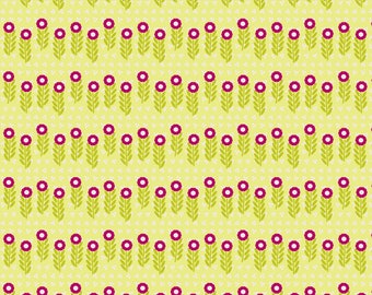 Stemmed flowers / Blossom by Melanie Vincent / patchwork quilting fabric / vibrant pink / lime green / flower / stems / half a metre