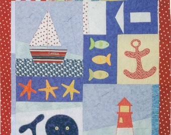 マリン風アップリケキルトパターン：子供用パッチワークデザイン（PDFパターン）