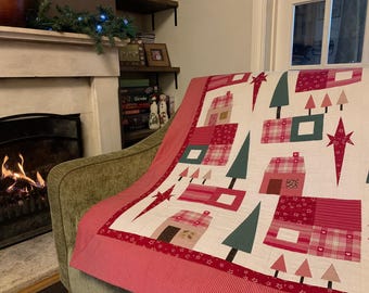 クリスマスのパッチワークキルト用ホーム PDFパターンをダウンロード