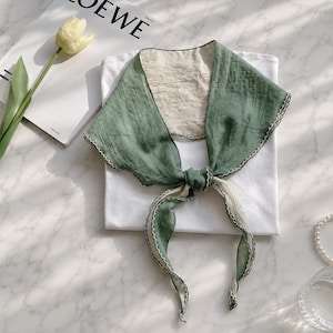 Custom Linen Triangular Head Scarf, Personalized Women's Linen Triangular Head Scarf, Bohemian Style, Bridesmaid Gift, Lace Trim Head Scarf