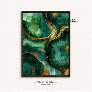 Deep Emerald Malachite Fluid Art, Luxury Agate Printable Wall Decor (Digital Download) 300