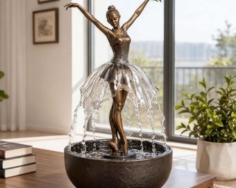Sophisticated Ballerina Desk Fountain with Textured Base, Combines Movement & Stillness for Modern Boho or Classic Interiors