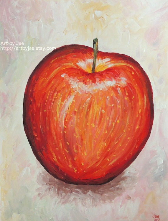 Original Realistic Apple Painting Kitchen Art Home Decor Acrylic