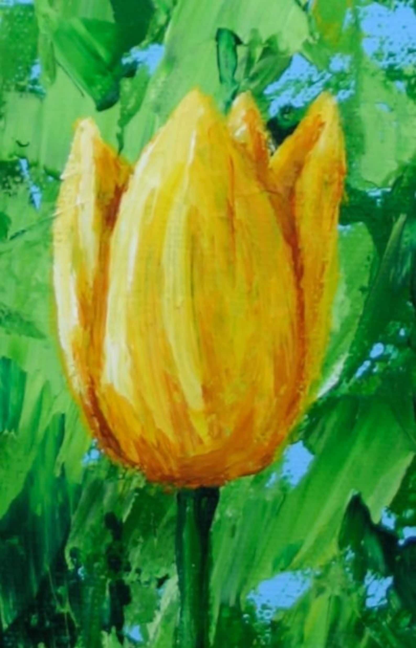 Tulips Impasto Painting Acrylic Yellow Flowers 8x10 Canvas Etsy