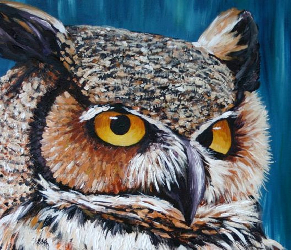 Owl Art Print 10x10 Giclee Print of a Great Horned Owl from an Etsy