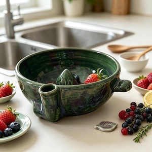 Ciotola in ceramica fatta a mano per lavare frutti di bosco: ciotola per sciacquare frutta e verdura, scolapasta da cucina per frutti di bosco, uva e pomodorini, regalo per l'inaugurazione della casa.