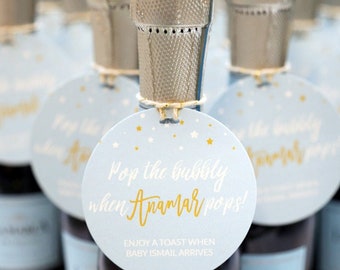 Pop the Bubbly Baby Shower Tags, Personalized Champagne Tags, Gift Tag, Party Favors, Baby Shower Brunch, Pop Fizz Clink, Pop Favor tags