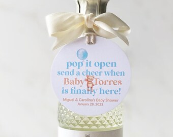 Personalized Teddy Bear Baby Shower Champagne Favor Tags
