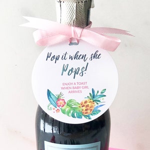 Tropical Baby Shower Favor Tags, Champagne Baby Shower Tag, Summer Baby Shower Idea, Pop It When She Pops, Pineapple, Surf, Luau Party, Surf