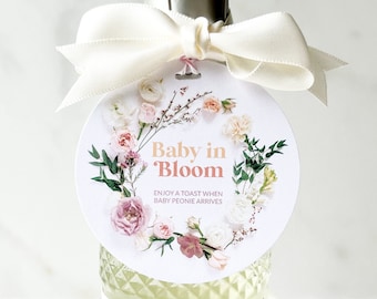 Baby In Bloom Baby Shower Ideas, Floral Champagne Tags, Classic Floral Tags, Baby in Bloom Baby Shower Favor, Personalized Baby Shower Favor