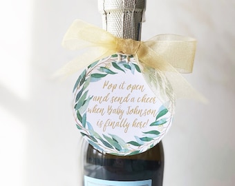 Champagne Favor Tags, Gender Neutral, Nature Theme , Personalized Gift Tags , Champagne Baby Shower Tags , Greenery, Sip Sip Hooray, Cheers