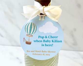 Hot Air Balloon Baby Shower Favor Tags, Blue Champagne Tags