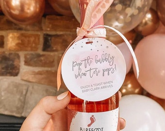 Champagne Baby Shower Favor Tags, Baby Shower Favors, Pop it when she pops, Personalized, Girl Baby Shower Favors, Pop The Bubbly, Pink