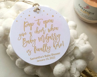 Pink Baby Shower Tags, Mini Champagne Baby Shower Tags, Pop It When She Pops, Baby Shower Favors, Champagne Tags, Pop it Open, Give a Cheer