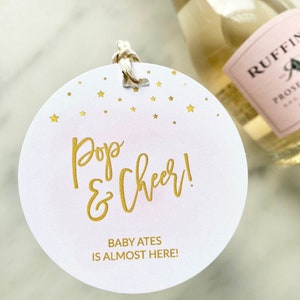 Pop and Cheer Champagne Baby Shower Tags, Wine Tags, Baby Shower Favor for Girl, Pink Baby Shower, Personalized, Baby Shower Ideas, Favors