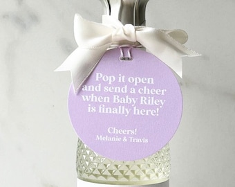 Personalized Champagne Baby Shower Favor Tags, Lilac Purple