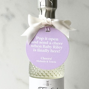 Champagne Baby Shower Favors Tags, Gender Reveal, Purple Baby Shower Tags, Personalized, Champagne Baby Shower Tag, Lilac, Baby Shower Ideas