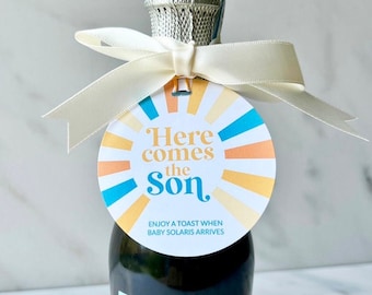 Here Comes The Son Baby Shower Champagne Tags, Boho Sun Baby Shower, Sunshine Baby Shower, Champagne Favor Tag,Baby Shower Ideas Summer 2023