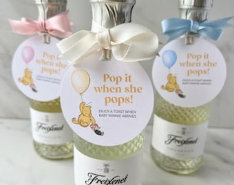 Winnie the Pooh Baby Shower Tags for Champagne, Mini Champagne Baby Shower Tag, Champagne Baby Shower Favor Tags, Pop It When She Pops, Pooh