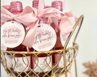 Pink Watercolor Champagne Baby Shower Favor Tags - Personalized Toast Tags