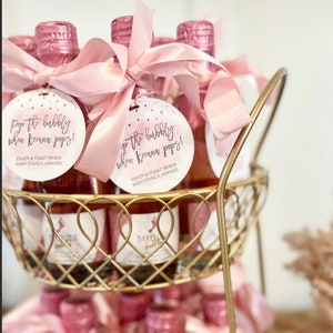 Pink Watercolor Baby Shower Favor Tags, Pop It When She Pops, Champagne Bottle Tags, Custom Toast Tags, Pop and Cheer Baby Girl Favor