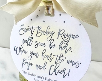 Champagne Baby Shower Favor Tags, Personalized Baby Shower Favors, Gender Neutral Baby Shower Favor, Pop The Bubbly, Yellow, Champagne Tag