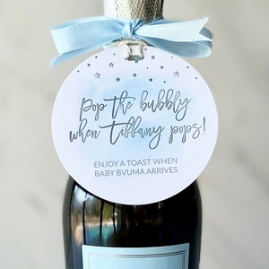 Baby Shower Favors Boy, Champagne Baby Shower Favor Tags, Baby Boy Shower Favors, Champagne Bottle Tags, Pop When She Pops, Fast Shipping