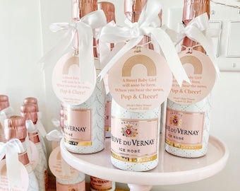 Boho Rainbow Baby Shower Favor Tags, Pop the Bubbly Champagne Tag, Personalized Baby Girl Shower Favors, Mini Bottle Labels, Boho Shower Tag