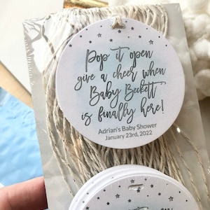 Blue Baby Shower Tags, Mini Champagne Baby Shower Tags, Pop It When She Pops, Baby Shower Favors, Champagne Tags, Pop it Open, Give a Cheer