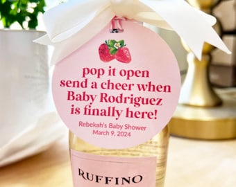 Strawberry Baby Shower Favor Tags, Champagne Tags, Bulk Gifts
