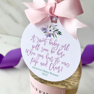 Sweet Baby Girl Baby Shower Tags, Champagne Tag, Pop it when she pops, Personalized, Baby Shower Favors, Pop The Bubbly, Elegant Baby Shower