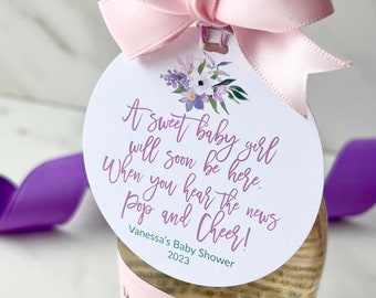 Personalized Baby Shower Favor Tags, Floral Champagne Tag
