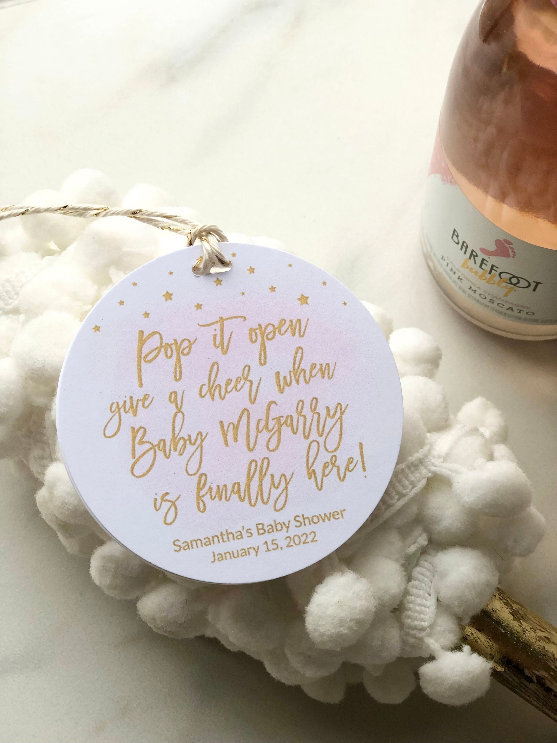 Pink Baby Shower Tags, Mini Champagne Baby Shower Tags, Pop It When She Pops, Baby Shower Favors, Champagne Tags, Pop it Open, Give a Cheer