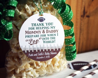 Personalized Football Baby Shower Favor Tags: Game Day Popcorn