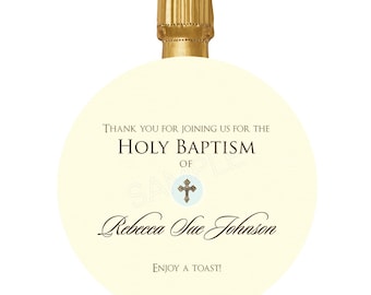 Baptism Celebration Tags, First Communion Party, Holy Celebration, Personalized Gift Tag, Pop the Bubbly,  Champagne Favors